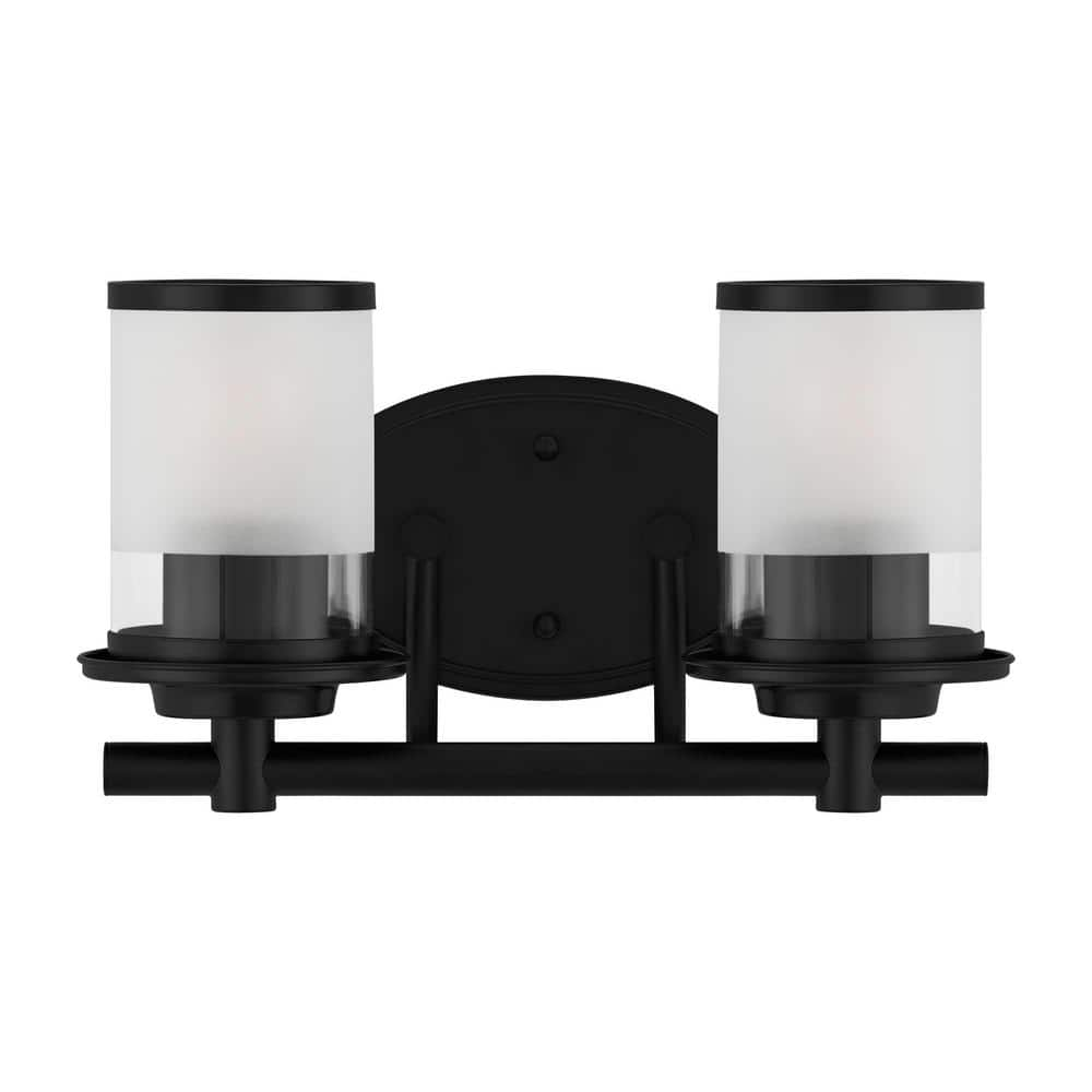 Hampton Bay Truitt 14.2 in. 2-Light Matte Black Modern Transitional Vanity with Clear and Frosted Glass Shades