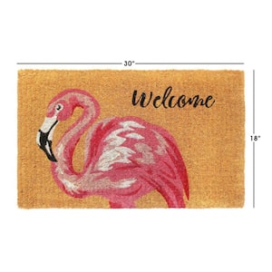 Natural 18 in. x 30 in. Pink Flamingo Welcome Coir Doormat