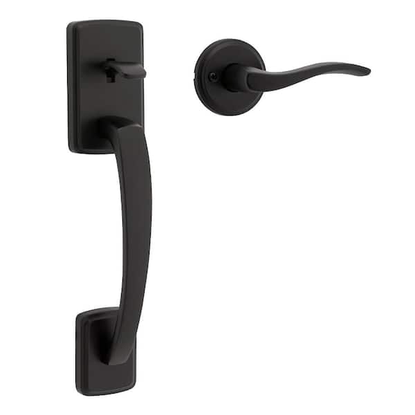 Brentford Matte Black Exterior Grip Door Handleset with Sedona Door Handle with Microban Antimicrobial Technology