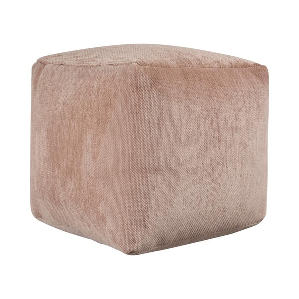 HomeRoots Amelia Beige Chenille Square Cube Small (Under 22 in.) Ottoman