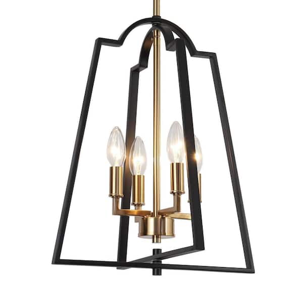 Zevni Industrial 4-Light Black Pendant Light Fixtures, Brass Pendant Hanging Light, Farmhouse Chandelier for Kitchen Island