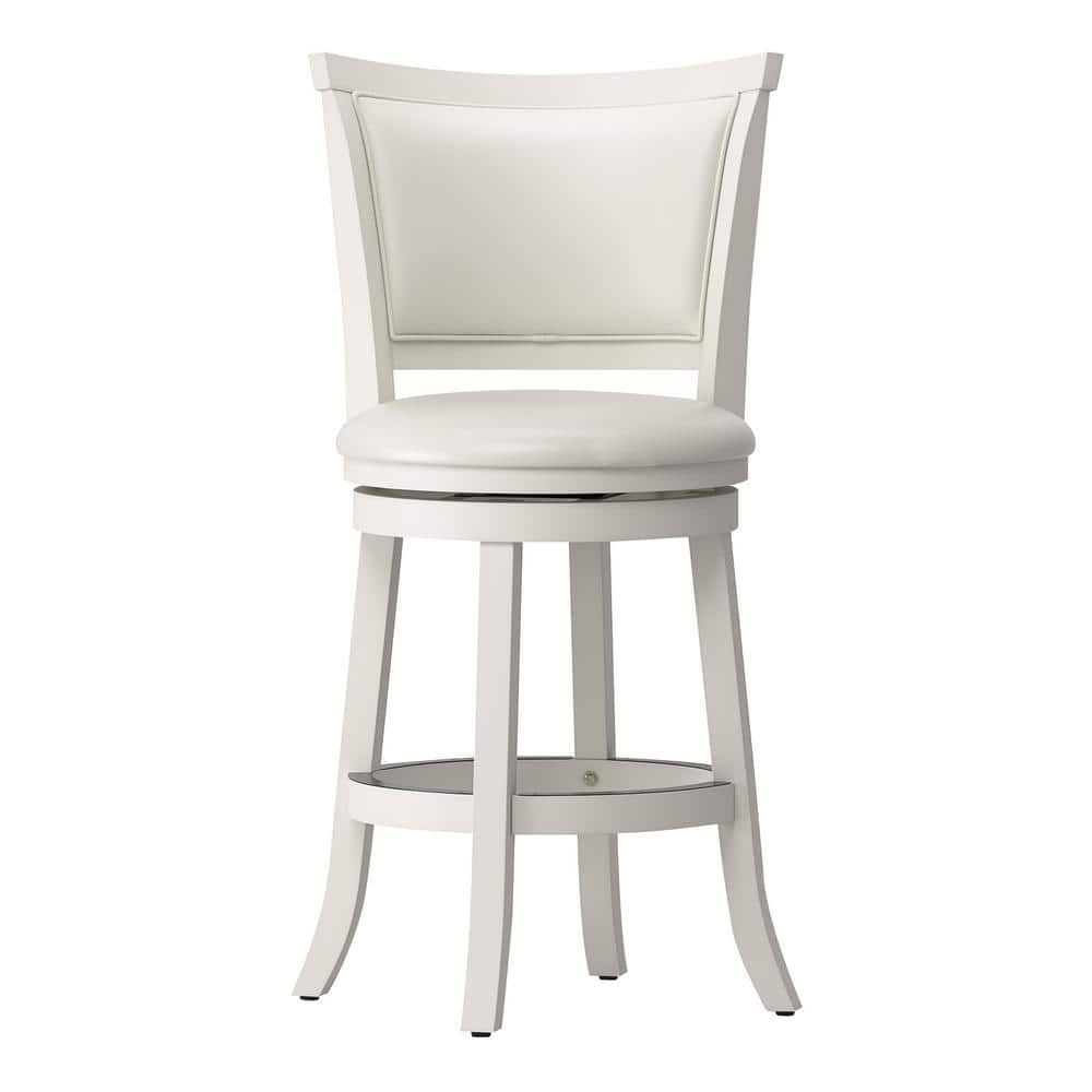 White Wood Swivel Counter Height Barstools with Leather Seats, Set of 2