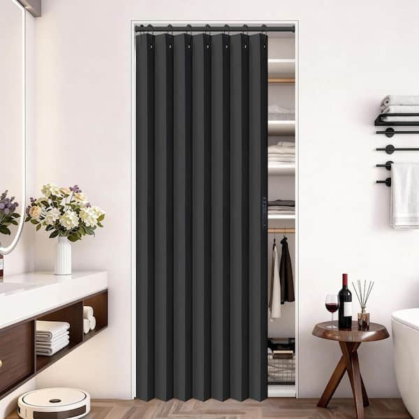 Helhom 1-Panel 39 in. x 78 in. Black Plastic Polyester Accordion