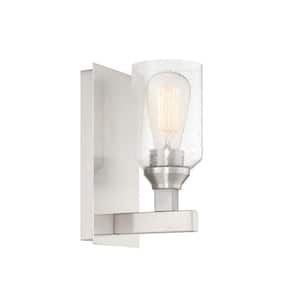 Chicago 5.25 in. 1-Light Brushed Polished Nickel Finish Wall Sconce with Clear Seeded Glass