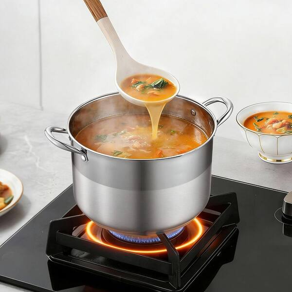 12-qt. Stainless Steel Stock Pot with Glass Lid, PFOA-Free, PFAS-Free, Compatible with Gas Induction and Electric Stoves