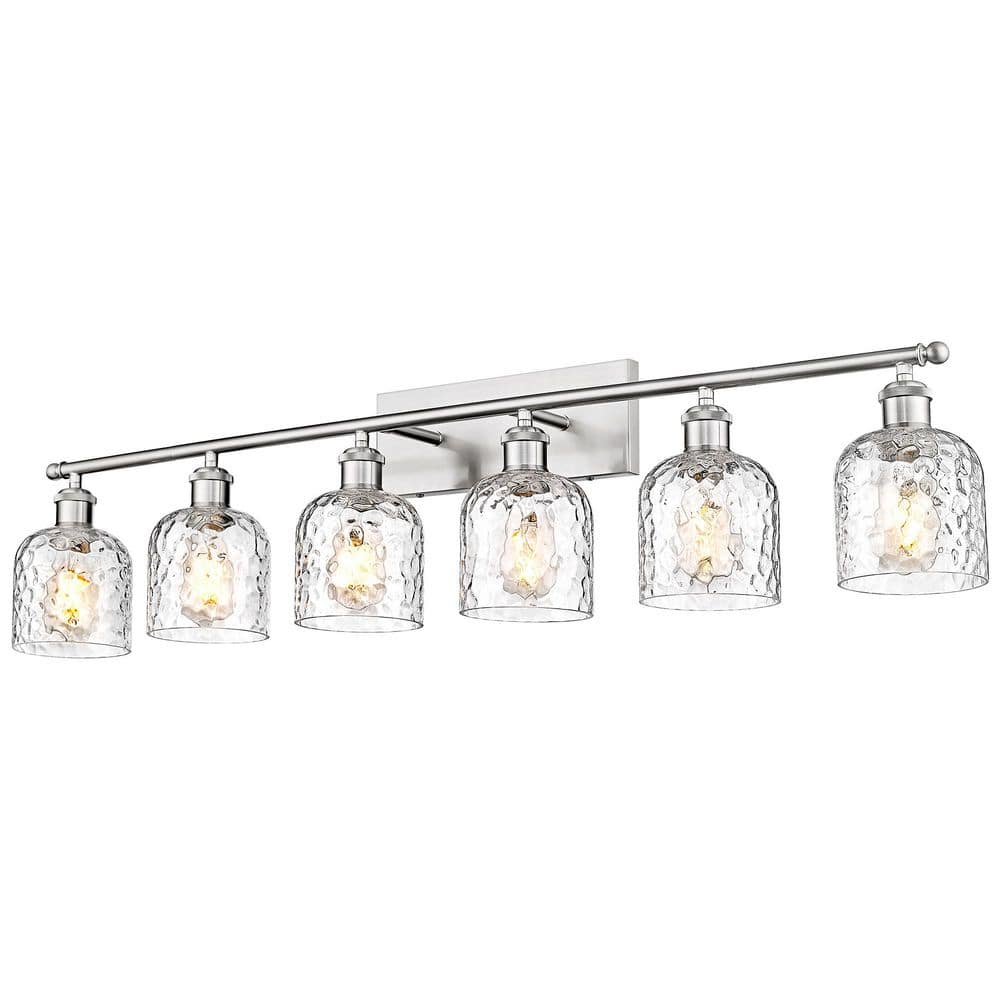 42 in. 6-Light Brushed Nickel Vanity Light with Hammered Glass Shade price history on PriceWatchPro