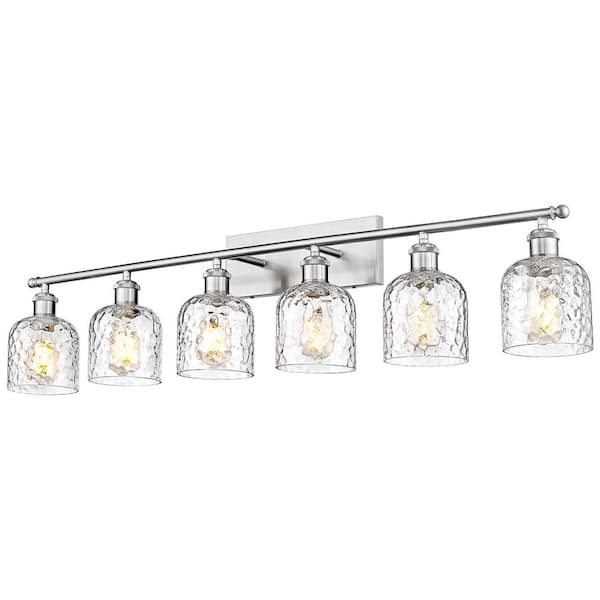 42 in. 6-Light Brushed Nickel Vanity Light with Hammered Glass Shade