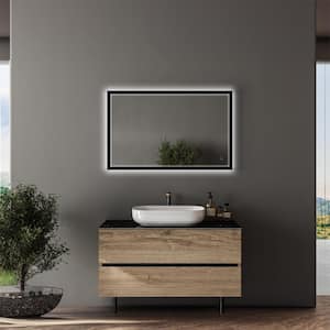 LEO 38 in. W x 24 in. H Rectangular Aluminum Framed Front and Backlit LED Wall Mount Bathroom Vanity Mirror in Black