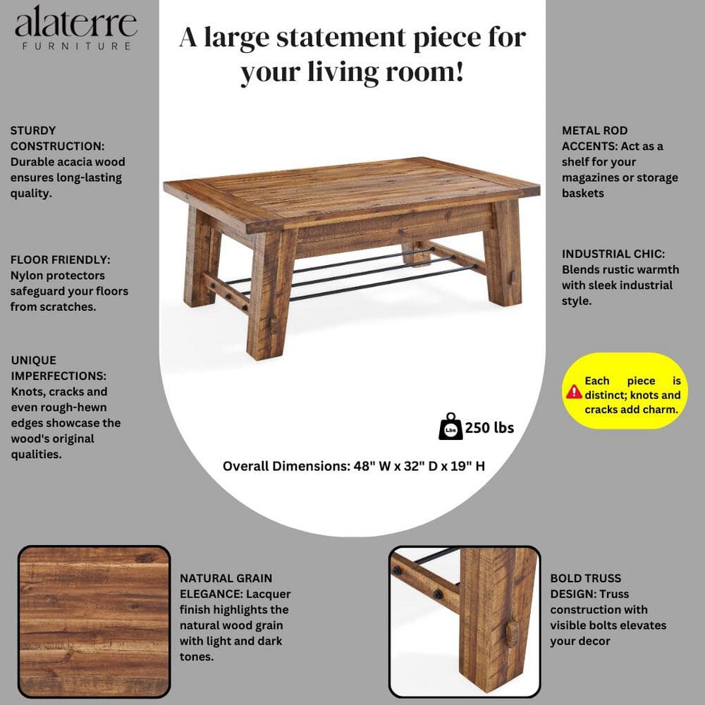 Durango 51'' Dark Brown Industrial Wood and Metal Coffee Table