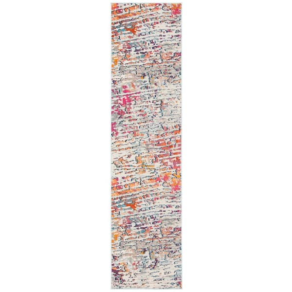 SAFAVIEH Madison Light Blue/Orange 2 ft. x 12 ft. Geometric Abstract Runner Rug