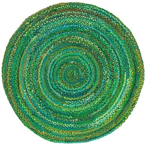 Braided Green 4 ft. x 4 ft. Round Solid Area Rug
