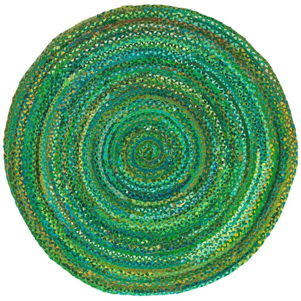 SAFAVIEH Braided Green 4 ft. x 4 ft. Round Solid Area Rug