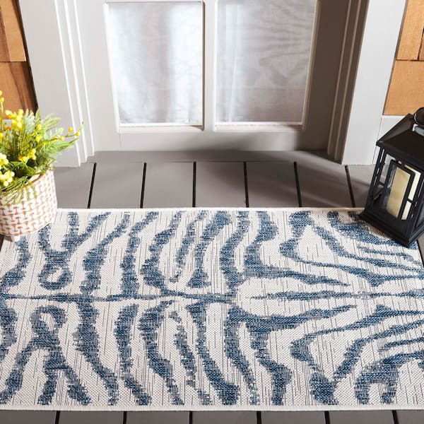 Courtyard Ivory/Navy 3 ft. x 5 ft. Zebra Indoor/Outdoor Area Rug