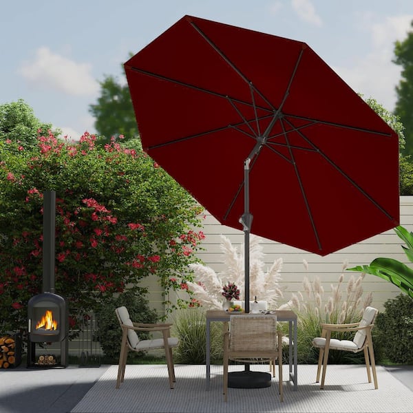 burgundy patio umbrella tilt 9 ft. Iron Tilt Market Patio Umbrella in Burgundy with 8 Ribs Water UV  Resistant Canopy for Outdoor Use OGPH012402
