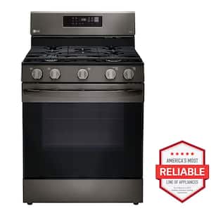 5.8 cu. ft. Smart Fan Convection Gas Single Oven Range with Air Fry and EasyClean in Printproof Black Stainless Steel