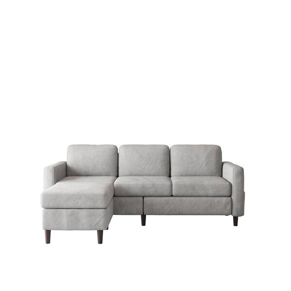 ZIRUWU 27.5in. W Sectional Sofa 2-Piece L-Shape Linen 3-Seater Couch in Gray with Movable Ottoman for Small Space