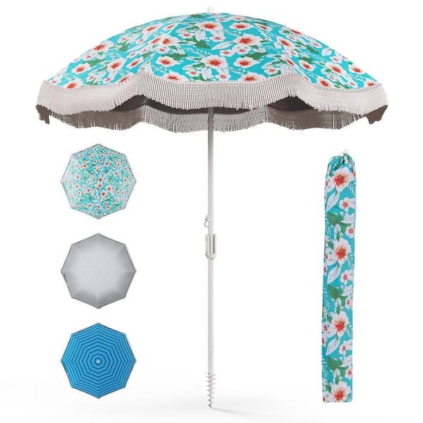 Gymax 7 ft. Metal Tilt Beach Umbrella in Green with w/Push Button Tilt Sand Anchor