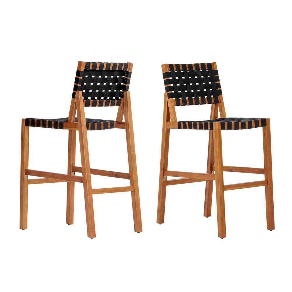 Sawyer 30.51 in. H Solid Wood and Rope Woven Patio Outdoor Bar Stools, Teak Finish Plus Black (2-Pack) price history on PriceWatchPro