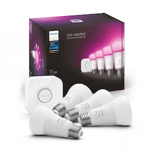 75-Watt Equivalent A19 Smart Wi-Fi LED Color Changing Light Bulb Starter Kit (4 Bulbs and Bridge)