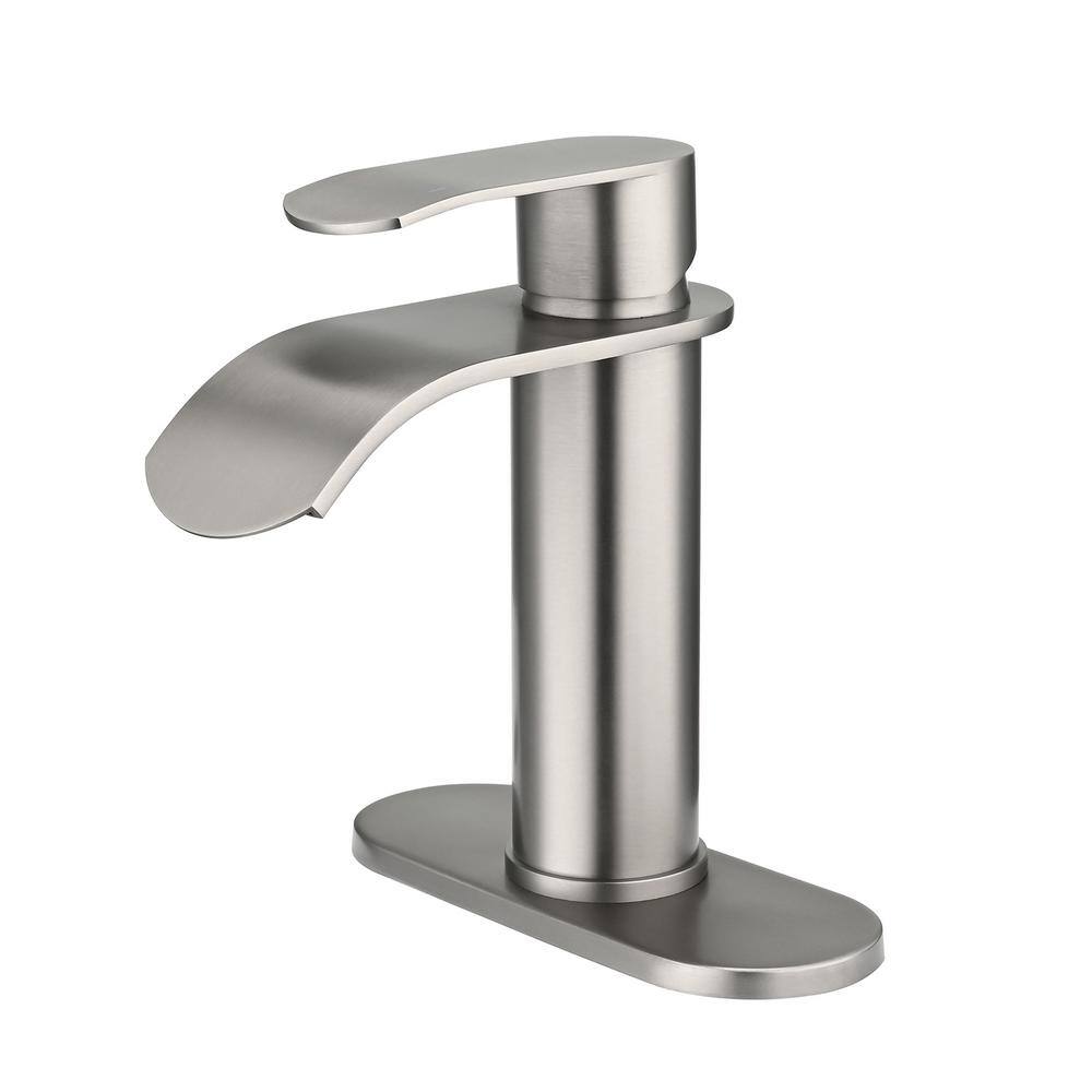 4 in. Centerset Single Handle High Arc Waterfall Bathroom Faucet with Pop Up Drain and Supply Lines in Brushed Nickel price history on PriceWatchPro