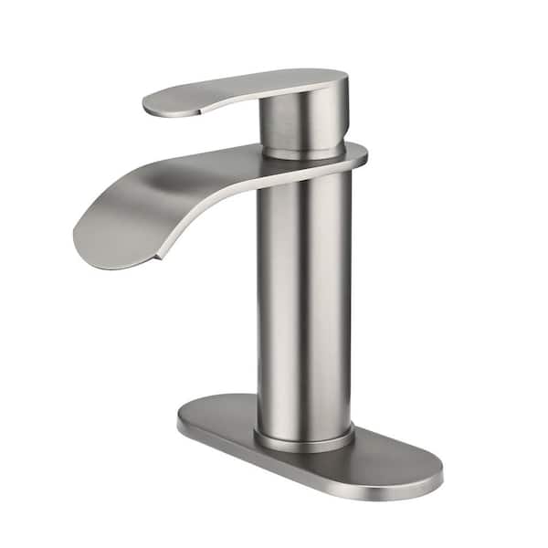 IVIGA 4 in. Centerset Single Handle High Arc Waterfall Bathroom Faucet with Pop Up Drain and Supply Lines in Brushed Nickel