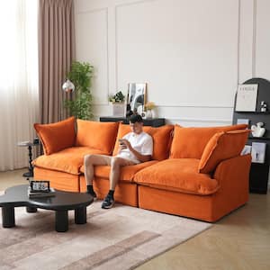 122.82 in. Wide Flared Arm Linen Down-Filled Modular Free Combination Deep Seat Straight Sofa in Orange