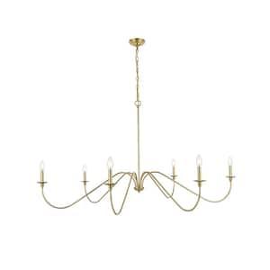 60 in. Home Living 6-Light Brass Chandelier with no Bulbs Included