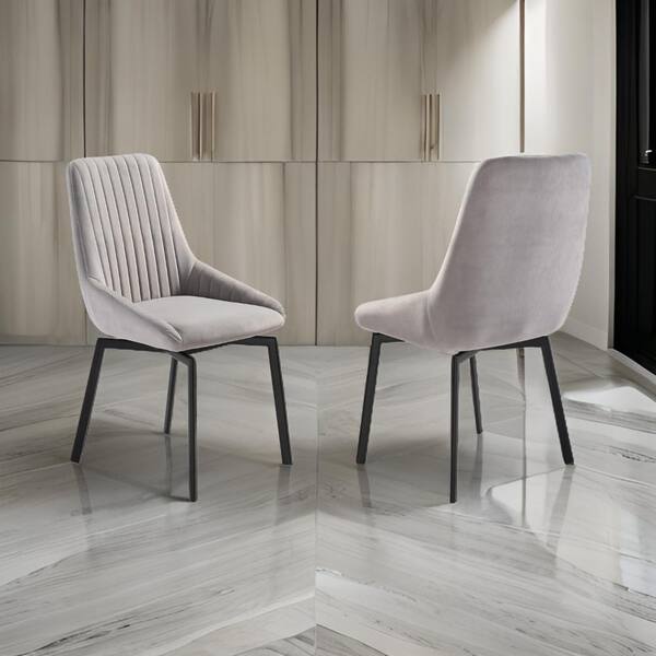 Benjara Gray and Black Polyester Metal Frame Dining Chair (Set of 2)