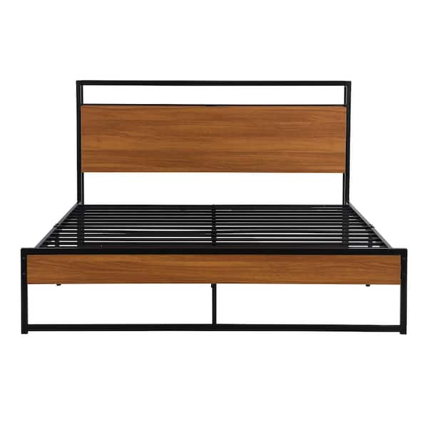 STICKON 87 in. W Black Queen Size Metal Frame Platform Bed