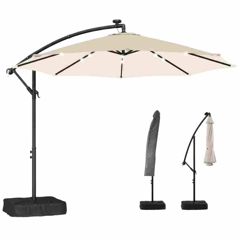 Metal Outdoor Sun Umbrella, With base and LED light  Cantilever Patio Umbrella and Protective Cover price history on PriceWatchPro