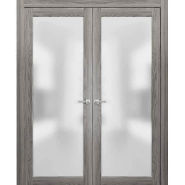 48 in. x 80 in. 2 Panel Ginger Ash Finished Solid Wood Sliding Door with Hardware