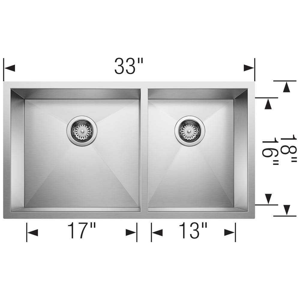 Quatrus 33" Double Bowl Stainless Steel Undermount Kitchen Sink