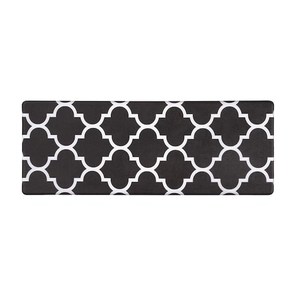 World Rug Gallery Black Contemporary Modern Moroccan Trellis 18 in. x 47 in. Anti Fatigue Standing Mat