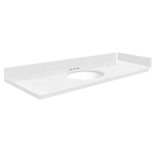 Transolid Silestone 61 in. W x 22.25 in. D Quartz White Round Single Sink Vanity Top in Statuario