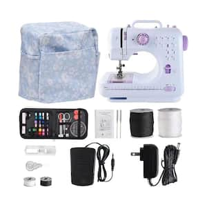 12-Stitch Dual Speed Portable Mini Sewing Machine with Foot Pedal and Sewing Kit for Household, Travel, Purple and White