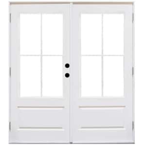 60 in. x 80 in. Fiberglass Smooth White Left-Hand Outswing Hinged 3/4-Lite Patio Door with 4-Lite SDL