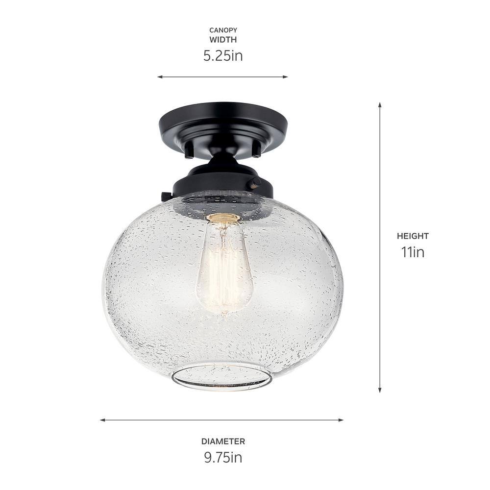 Black Semi-Flush Mount Light with Clear Seeded Glass Shade