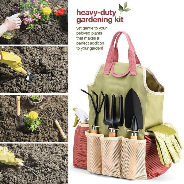 Nature Spring 7-piece Gardening Tool Set And Carrying Tote Bag