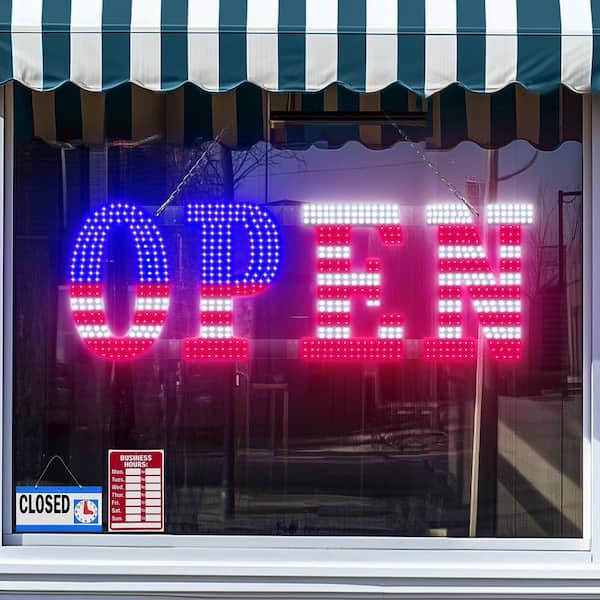 Afoxsos 1-Pack USA Flag Series Large LED Open Sign Hanging