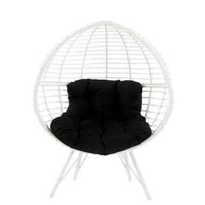 White Wicker Black Upholstery Outdoor Patio Lounge Chair with Black Cushion
