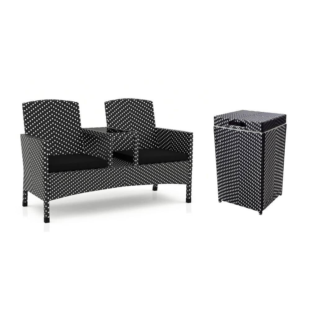 Furniture of America Limewood Black and White 2Piece Aluminum Outdoor Loveseat with Black