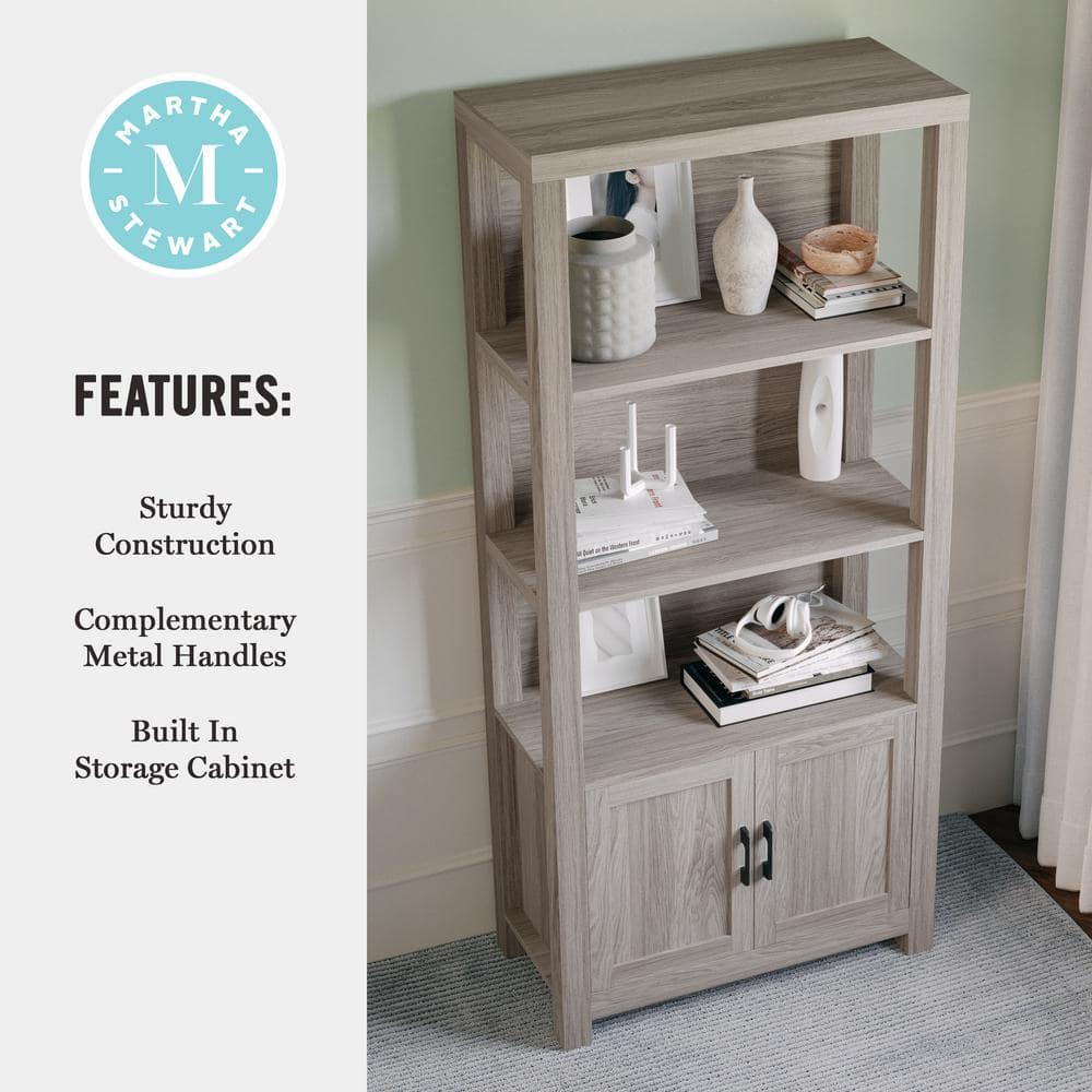 Martha Stewart 68" Gray Wood Shaker Bookcase with Storage Cabinet