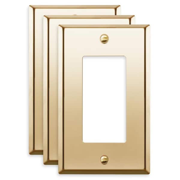 1-Gang Decorator Rocker Metal Wall Plate, Polished Brass, Gold (3-Pack)