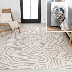 Eryx Modern Bohemian Abstract Organic Reversible Machine-Washable Gray/Cream 5 ft. x 8 ft. Indoor/Outdoor Area Rug