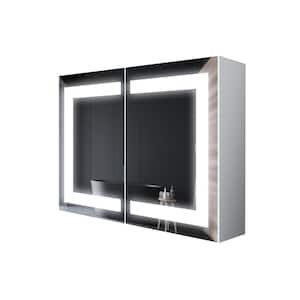 36 in. W x 24 in. H Rectangular Silver Aluminum Surface Mount Bi-View Medicine Cabinet with Mirror and LED Lighting