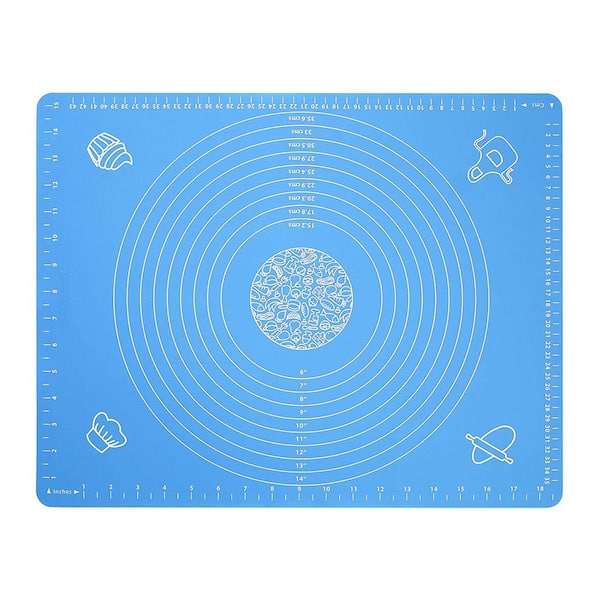 Pastry Series 19.7 x 15.7 in. Silicone Blue Non Stick Non Slip Baking Mat with Measurements for Dough Rolling