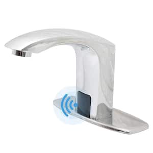 Commercial Touchless Single Hole Bathroom Faucet with Deckplate Automatic Sensor Smart Bathroom Taps in Polished Chrome