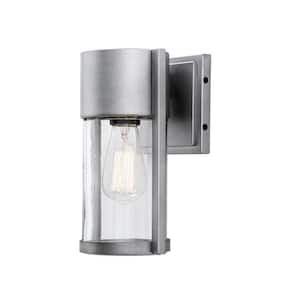 Kempster 9.92 in. Modern 1-Light Brushed Nickel Modern Outdoor Wall Cylinder Light with Clear Glass