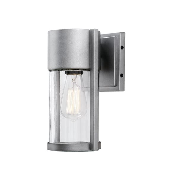 Hampton Bay Kempster 9.92 in. Modern 1-Light Brushed Nickel Modern Outdoor Wall Cylinder Light with Clear Glass
