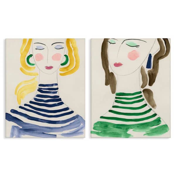 Stupell Industries Stylish Ladies in Stripes by June Erica Vess 2-Pieces Unframed People Graphic Art Print 30 in. x 24 in.